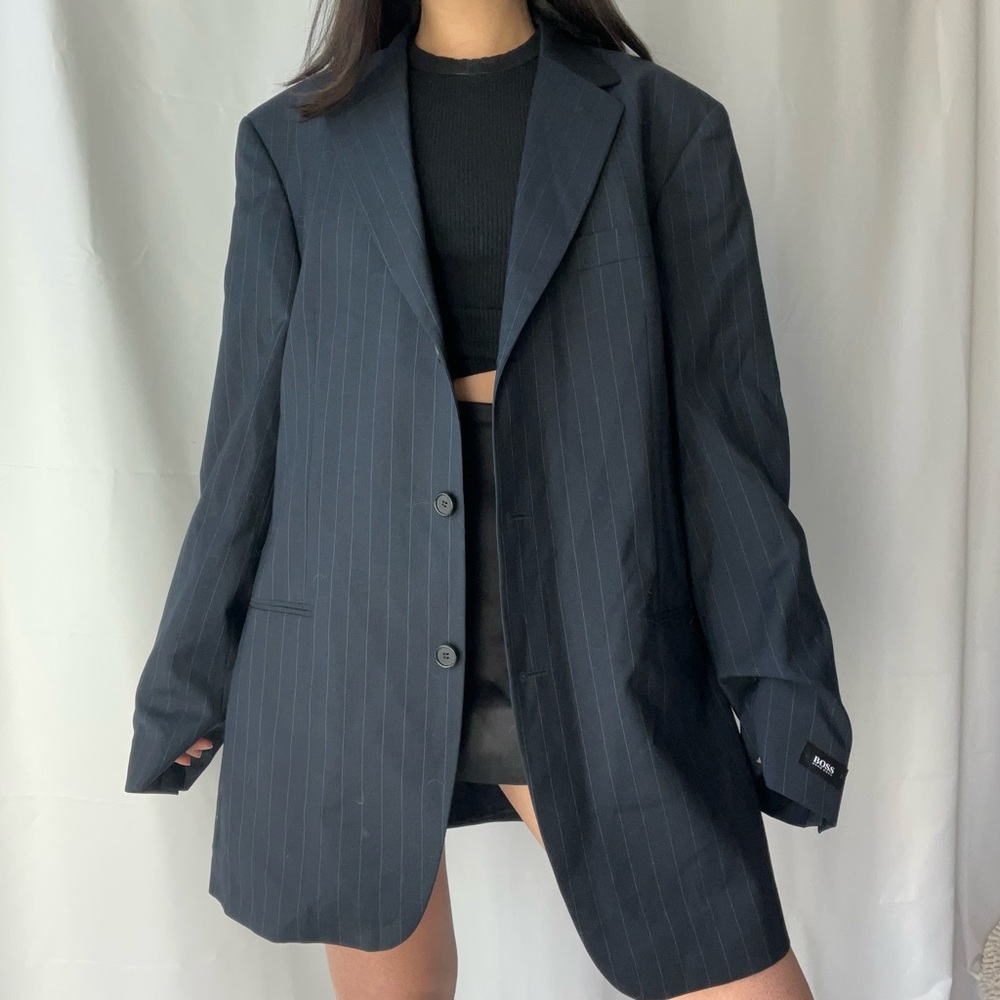 Hugo Boss Vintage Pinstripe Oversized Blazer in Black